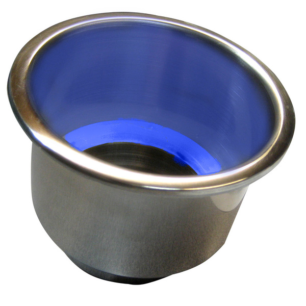 Whitecap Flush Mount Cup Holder w/Blue LED Light - Stainless Steel S-3511BC